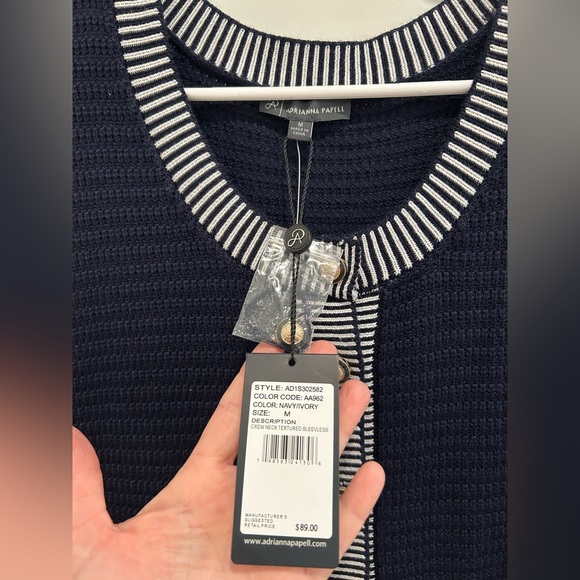 NWT Adrianna Papell Navy and Ivory Textured Vest - Picture 2 of 3